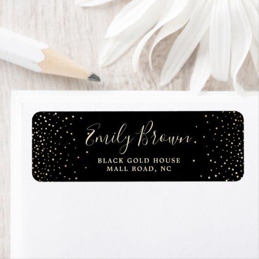 Black Gold Glitter Confetti Return Label (Insitu)