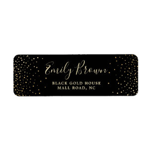 Black Gold Glitter Confetti Return Label
