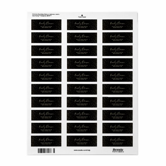 Black Gold Glitter Confetti Return Label (Full Sheet)