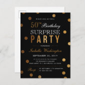 Black & Gold Glitter Confetti Surprise Party Uitnodiging Briefkaart (Voorkant / Achterkant)