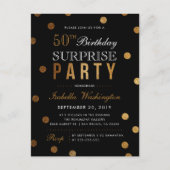 Black & Gold Glitter Confetti Surprise Party Uitnodiging Briefkaart (Voorkant)