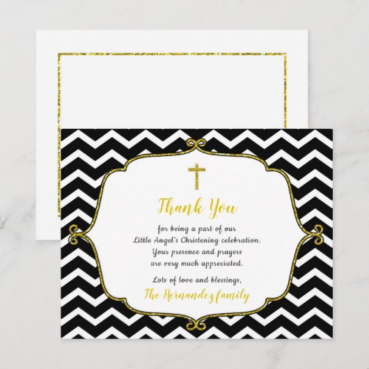 Black Gold Glitter Doop bedankt opmerking Kaart (Voorkant / Achterkant)