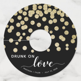 Black & Gold Glitter Dot Drink op Love Fun Wedding Wijnglaslabel