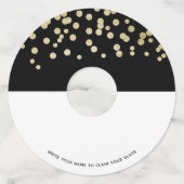 Black & Gold Glitter Dot Drink op Love Fun Wedding Wijnglaslabel (Achterkant)