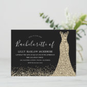 Black Gold Glitter Dress Bachelorette Party Kaart (Staand voorkant)