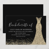 Black Gold Glitter Dress Bachelorette Party Kaart (Voorkant / Achterkant)
