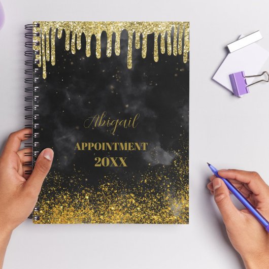 Black Gold Glitter Drips Blush Naam 2025 Planner