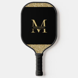 Black Gold Glitter Elegant Monogram op maat Pickleball Paddle