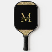 Black Gold Glitter Elegant Monogram op maat Pickleball Paddle (Achterkant)