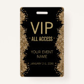 Black Gold Glitter Event VIP All Access Pass ID  Badge (Achterkant)