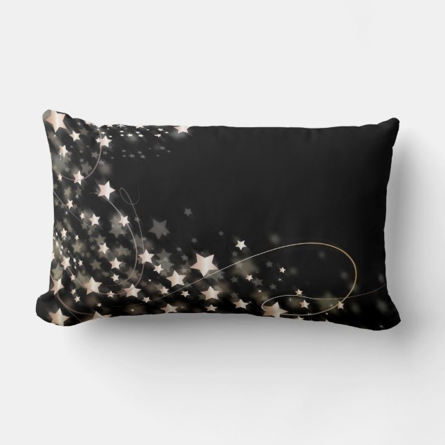 Black Gold Glitter Faux Folie Confetti Stars Kussen (Voorkant)
