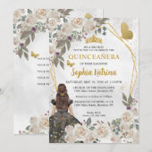 Black Gold Glitter Floral Princess Quinceañera Kaart (Voorkant / Achterkant)