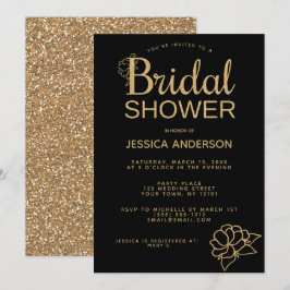 Black Gold Glitter Floral Vrijgezellenfeest Kaart