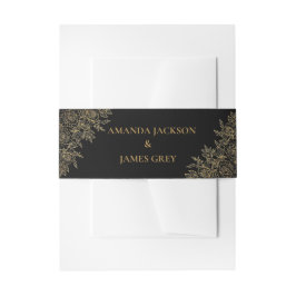 Black Gold Glitter Floral Wedding Uitnodigingen Wikkel