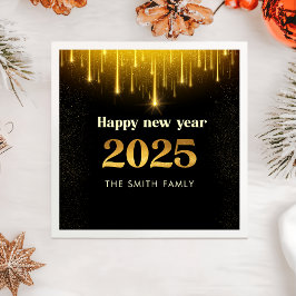 Black Gold Glitter Gelukkig Nieuwjaar 2025 Servett Servet