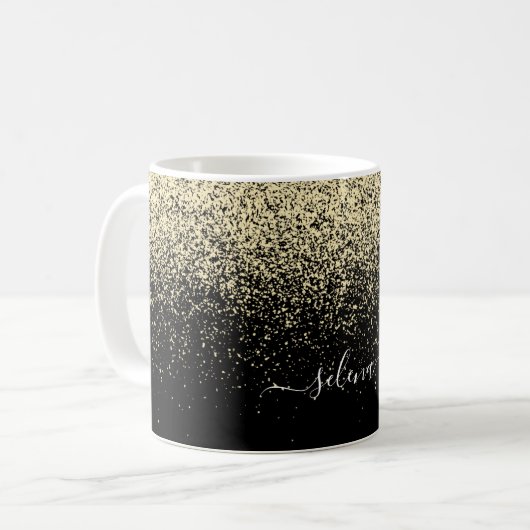 Black Gold Glitter Girly Monogram Koffiemok (Voorkant links)