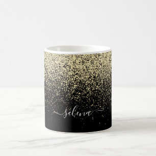 Black Gold Glitter Girly Monogram Koffiemok