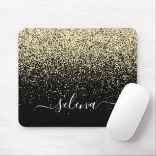 Black Gold Glitter Girly Monogram Muismat