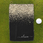 Black Gold Glitter Girly Monogram Naam Golfhanddoek<br><div class="desc">Zwart en goudglitter geborsteld monogram met de naam Golfhanddoek. Dit maakt de perfecte liefhebbende 16 verjaardag,  bruiloft,  vrijgezellenfeest,  verjaardagsdag,  baby shower of vrijgezellenfeest voor iemand die van luxe glam en stijl houdt.</div>