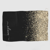 Black Gold Glitter Girly Monogram Naam Golfhanddoek (Horizontaal)