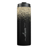 Black Gold Glitter Girly Monogram Naam Thermosbeker (Voorkant)