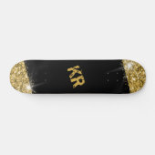 Black Gold Glitter Girly Monogram Persoonlijk Skateboard (Horizontaal)