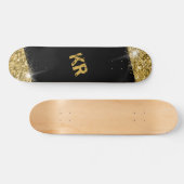 Black Gold Glitter Girly Monogram Persoonlijk Skateboard (Horizontaal)