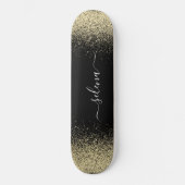 Black Gold Glitter Girly Monogram Persoonlijk Skateboard (Voorkant)