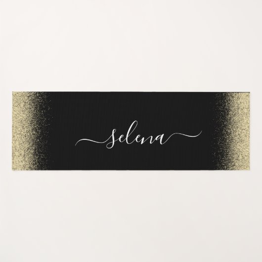 Black Gold Glitter Girly Monogram Yogamat (Voorkant (horizontaal))