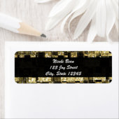 Black Gold Glitter Glam Chic Squares Adres Label (Insitu)