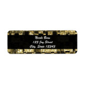 Black Gold Glitter Glam Chic Squares Adres Label (Voorkant)