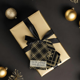 Black & Gold Glitter Glam Sneeuwvlok Vakantie Cadeaulabel