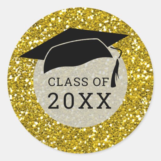 Black  Gold Glitter Graduation Hat Class Of 2022 Ronde Sticker (Voorkant)