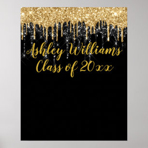 Black Gold Glitter Graduation Party Nieuw Afstuder Poster