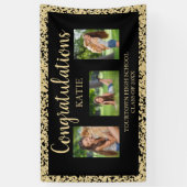 Black Gold Glitter Graduparty foto Spandoek (Verticaal)