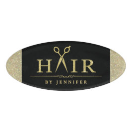 Black Gold Glitter Hair Stylist Scissers Logo Naambadge