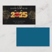 Black Gold Glitter Happy New Year 2025 Kaart Visitekaartje (Voorkant / Achterkant)