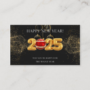 Black Gold Glitter Happy New Year 2025 Kaart Visitekaartje