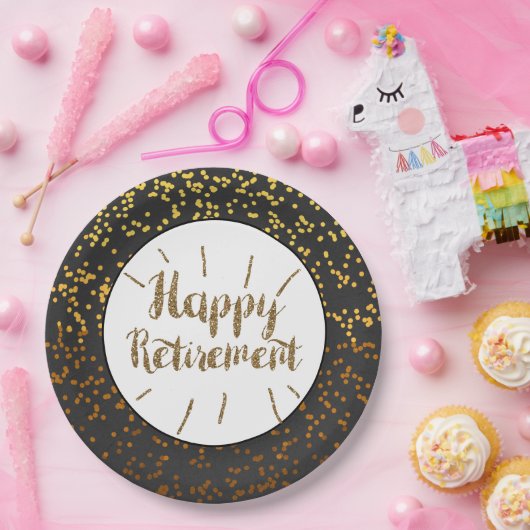 Black Gold Glitter Happy Retirement Papieren Bordje (Feest)