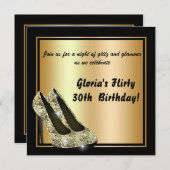 Black Gold Glitter High Hiel Birthday Invitations Kaart (Voorkant / Achterkant)