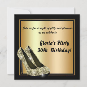 Black Gold Glitter High Hiel Birthday Invitations Kaart