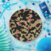 Black Gold Glitter Hot Pink Abstract Peeling Glam Papieren Bordje (Feest)