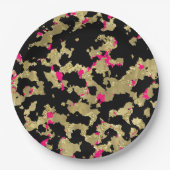 Black Gold Glitter Hot Pink Abstract Peeling Glam Papieren Bordje (Voorkant)