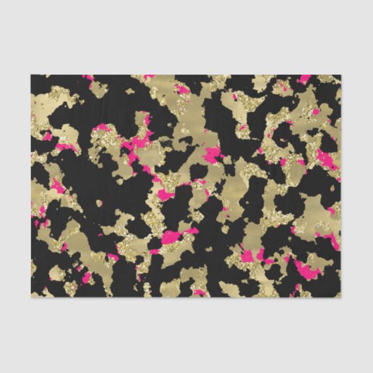 Black Gold Glitter Hot Pink Abstract Peeling Glam Tissuepapier (Voorkant)