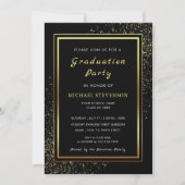 Black Gold Glitter ingelijst Afstuderen Invitation (Voorkant)