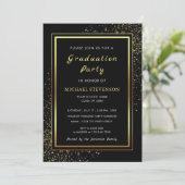 Black Gold Glitter ingelijst Afstuderen Invitation (Staand voorkant)