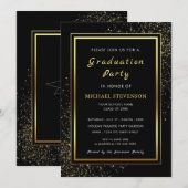 Black Gold Glitter ingelijst Afstuderen Invitation (Voorkant / Achterkant)
