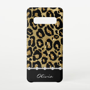 Black & Gold Glitter Jaguar Print Diamonds Samsung Galaxy S10 Hoesje