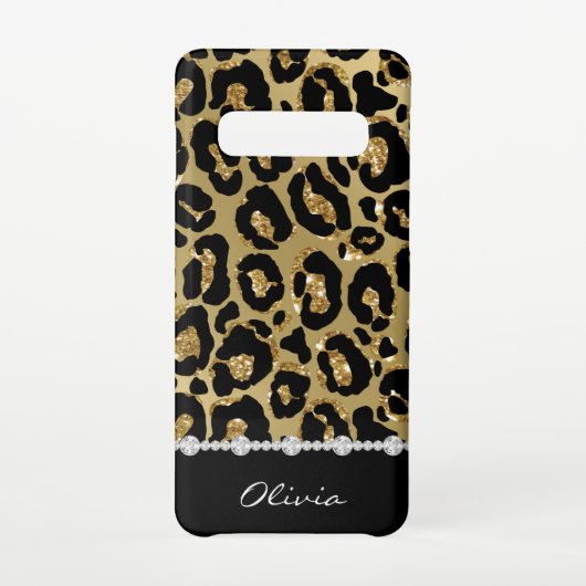 Black & Gold Glitter Jaguar Print Diamonds Samsung Galaxy Hoesje (Achterkant)