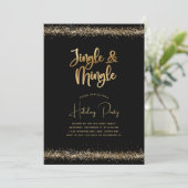 Black Gold Glitter Jingle en Mingle Holiday Party Kaart (Staand voorkant)